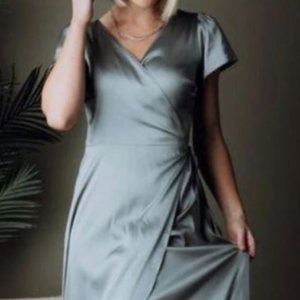 NWT - Krystal Satin Wrap Gown | Eucalyptus (color no longer being sold)